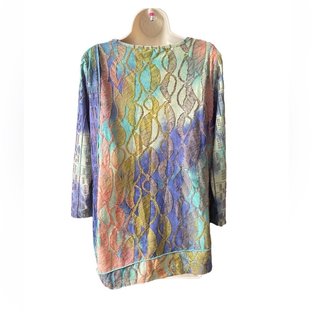 Ali Miles Womens Blouse Size Medium Artsy Textured Asymmetrical Hem Multicolor - Picture 3 of 7